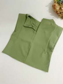 Women's Set: Summer Sleeveless Solid Color Round Neck Top And Wide Leg Pants With Belt And Bag - Olive Green - View 4