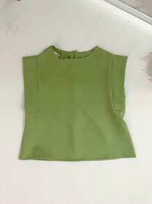 Women's Set: Summer Sleeveless Solid Color Round Neck Top And Wide Leg Pants With Belt And Bag - Olive Green - View 3