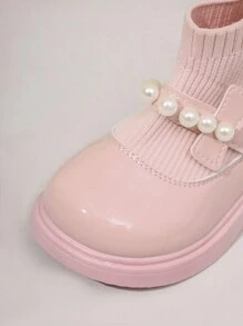 Botas para niños, botas tipo calcetín ligeras de moda para niñas, botas tipo calcetín de suela suave de unicolor para niñas - Rosa - Ver 7