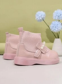 Botas para niños, botas tipo calcetín ligeras de moda para niñas, botas tipo calcetín de suela suave de unicolor para niñas - Rosa - Ver 4