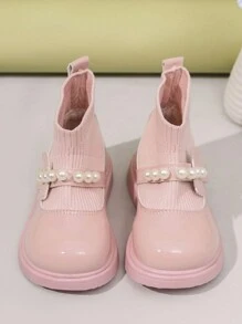 Botas para niños, botas tipo calcetín ligeras de moda para niñas, botas tipo calcetín de suela suave de unicolor para niñas - Rosa - Ver 6