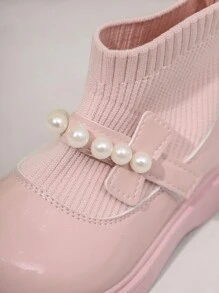 Botas para niños, botas tipo calcetín ligeras de moda para niñas, botas tipo calcetín de suela suave de unicolor para niñas - Rosa - Ver 8