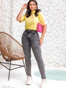 Women's T-Shirt High Neck 3/4 Sleeve Minimalist - 黃色 - 查看 3