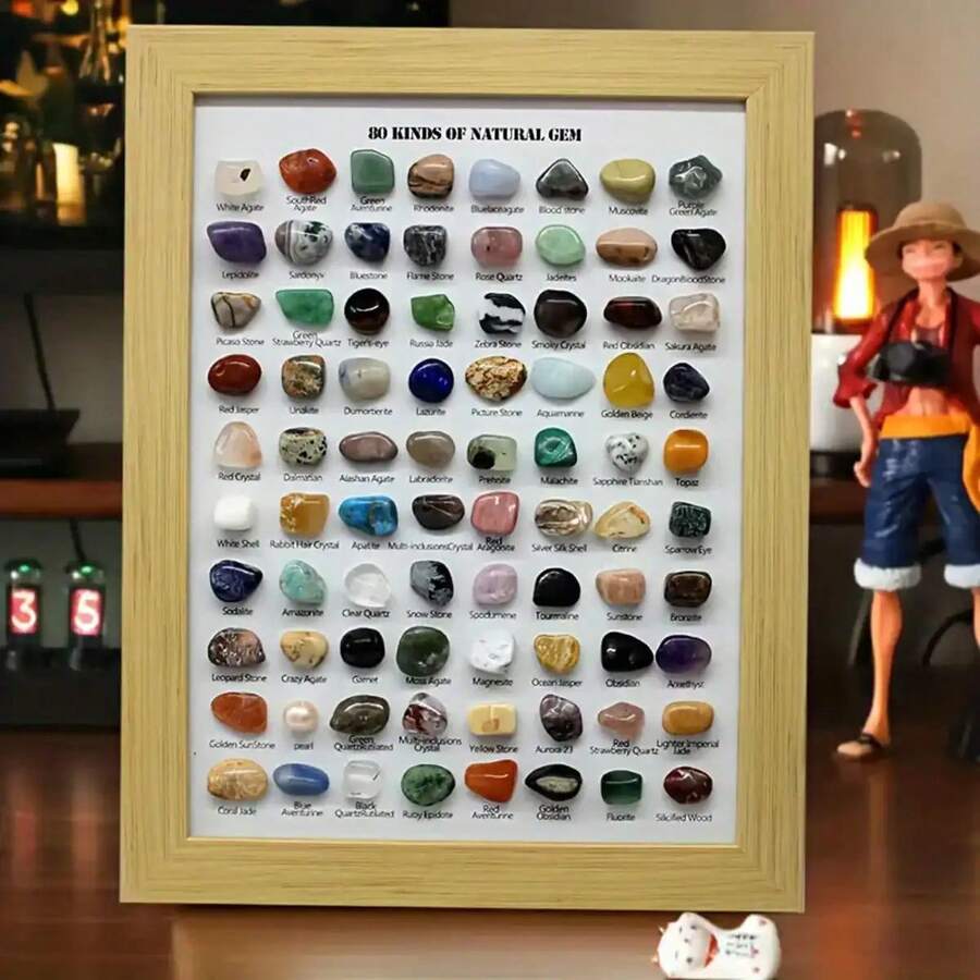 1pc 80颗天然宝石矿物标本礼盒，矿物晶体石装饰摆件，地质勘探学习矿物标本收藏玩具，各种天然石随机发货 - 彩色 - 查看 1