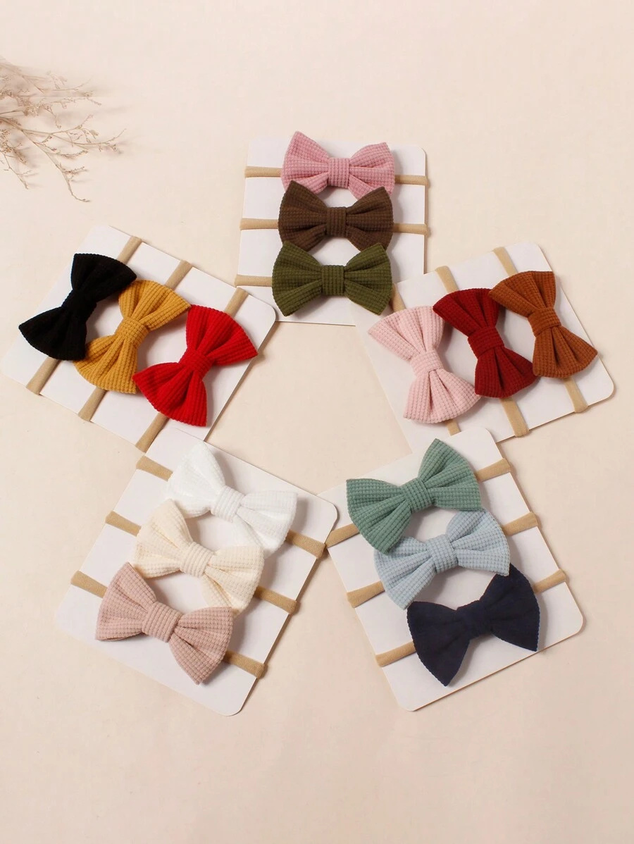3pcs Baby & Toddler Cute Bowknot Corduroy Headbands, Elastic Nylon Hair Accessories Love Valentine