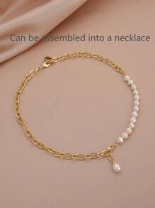 Bộ 2 vòng tay ngọc trai tự nhiên mạ vàng 18K hình giọt nước, có thể xâu thành vòng cổ, thích hợp cho nữ giới đeo hàng ngày, làm quà sinh nhật, Ngày của Mẹ, Ngày Valentine, lễ đính hôn, đám cưới, quà tặng cô dâu. - trắng - Xem 4