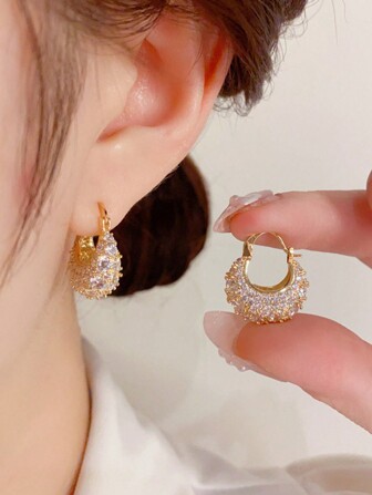 1 对奢华优雅全珍珠圆形耳环，时尚韩式高端时尚珠宝