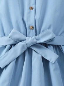 Big Tween Girl' Stand Collar Long Sleeve Solid Color Cinched Waist Casual Dress