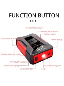 1pc 4 em 1 Emergency Car Jump Starter, Multi-Function Car Battery Jump Starter, 12V Car Starting & Intelligent Tire Inflation/Charging/Lighting All-In-One Machine, 39800MAH 600A Power Bank para até 4.0L Car