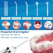Water Flosser For Teeth Cordless With 5 Modes, Binefia 360° Rotation Oral Irrigator, IPX7 Waterproof, 300ML & 6 Jet Tips Water Jet Teeth Cleaner, USB Rechargeable For 35-Days Use At Home/Travel - White - View 6