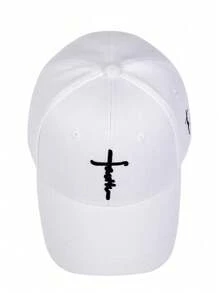 Men Personality Letter Cross Embroidered Baseball Hat Outdoor Adjustable Sunscreen Leisure Hat Spring Autumn Travel Tourism Beach Vacation - 白色 - 查看 5