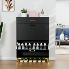 Shoe Storage Cabinet For Entryway, Free Standing Shoe Organizer With 2 Flip Drawers, Hidden Shoe Rack Storage Organizer For Doorway Hallway Closet, Black - Đen + MDF như hình - Xem 1