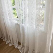 1pc Pearl Pattern Semi-Sheer Woven Grid Net Curtain Window Voile - White - View 16