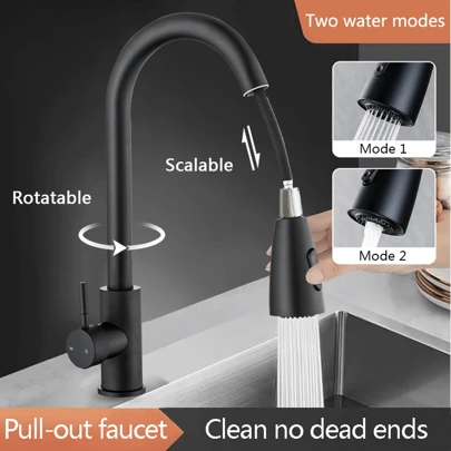 1 Set Rubinetto estraibile per cucina/bagno, 3 modalità di spruzzo (bolle, morbido, alta pressione), interruttore acqua calda e fredda, rotazione a 360°, con accessori per l'installazione e tubo di alimentazione dell'acqua, articoli per la cucina, accessori per la cucina, utensili da cucina