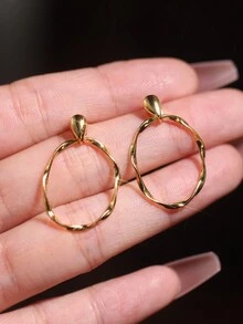 1 Cặp bông tai mặt dây chuyền xoắn tròn mạ vàng 18K bạc Sterling 925 tối giản dùng hàng ngày - Vàng - Xem 4