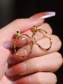 1 Cặp bông tai mặt dây chuyền xoắn tròn mạ vàng 18K bạc Sterling 925 tối giản dùng hàng ngày - Vàng - Xem 6