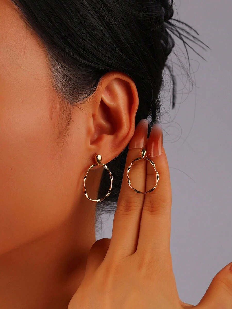 1 Cặp bông tai mặt dây chuyền xoắn tròn mạ vàng 18K bạc Sterling 925 tối giản dùng hàng ngày - Vàng - Xem 1