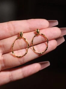 1 Cặp bông tai mặt dây chuyền xoắn tròn mạ vàng 18K bạc Sterling 925 tối giản dùng hàng ngày - Vàng - Xem 3