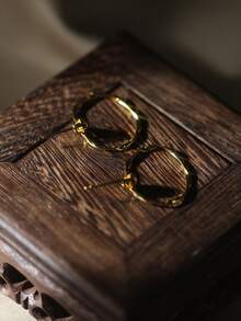 1 Cặp bông tai mặt dây chuyền xoắn tròn mạ vàng 18K bạc Sterling 925 tối giản dùng hàng ngày - Vàng - Xem 8