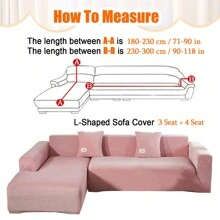 L Shape Sectional Sofa Cover 2-Piece Couch Cover Soft Velvet Elastic Stretch Sofa Slipcover For 3 Seater + 4 Seater Sofa Furniture Protector Couch Stretch L Shape Sofa Slipcover With 4Pcs Pillowcases - 粉色 - 查看 2
