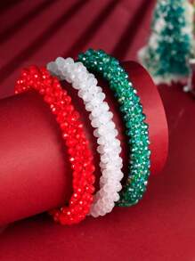 Esbbela Set de 3 pulseras Festival Gift, pulseras de cuentas, cristal artificial, apilables, elásticas, para mujeres de 6.5-8 pulgadas, para uso diario y vacaciones - vistoso - Ver 3