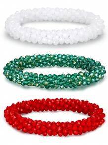 Esbbela Set de 3 pulseras Festival Gift, pulseras de cuentas, cristal artificial, apilables, elásticas, para mujeres de 6.5-8 pulgadas, para uso diario y vacaciones - vistoso - Ver 6