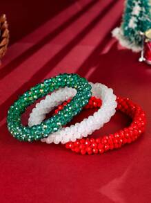 Esbbela Set de 3 pulseras Festival Gift, pulseras de cuentas, cristal artificial, apilables, elásticas, para mujeres de 6.5-8 pulgadas, para uso diario y vacaciones - vistoso - Ver 4