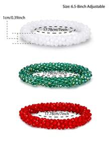 Esbbela Set de 3 pulseras Festival Gift, pulseras de cuentas, cristal artificial, apilables, elásticas, para mujeres de 6.5-8 pulgadas, para uso diario y vacaciones - vistoso - Ver 5