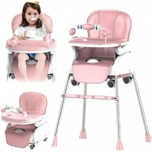 Silla Para Bebe Comer Plegable Silla Alta Para Bebé 3 En 1 - Rosa - Ver 1