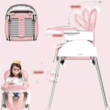 Silla Para Bebe Comer Plegable Silla Alta Para Bebé 3 En 1 - Rosa - Ver 4