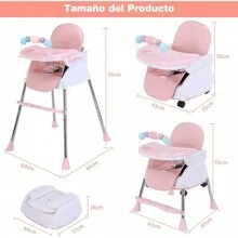 Silla Para Bebe Comer Plegable Silla Alta Para Bebé 3 En 1 - Rosa - Ver 5