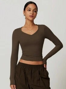 MASKERT Áo croptop ôm sát dành cho nữ, áo thun dài tay, áo thể thao dài tay chống nắng, thích hợp cho yoga, chạy bộ, thoải mái và thân thiện với da. - Cà phê nâu - Xem 3