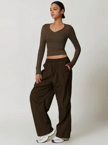 MASKERT Áo croptop ôm sát dành cho nữ, áo thun dài tay, áo thể thao dài tay chống nắng, thích hợp cho yoga, chạy bộ, thoải mái và thân thiện với da. - Cà phê nâu - Xem 7