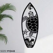 1 件金属冲浪板墙饰 - 夏季海滩标牌配海龟、棕榈树设计 - 沿海悬挂墙饰，适用于门和家居装饰、家居装饰、房间装饰、墙面装饰 - 黑色 - 查看 13