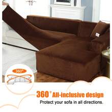 L Shape Sectional Sofa Cover 2-Piece Couch Cover Soft Velvet Elastic Stretch Sofa Slipcover For 3 Seater + 4 Seater Sofa Furniture Protector Couch Stretch L Shape Sofa Slipcover With 4Pcs Pillowcases - 咖啡棕 - 查看 4
