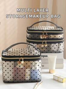 Travel Storage Brush Mesh Hand-Held Double-Layer Cosmetic Bag Portable Visible Change Key Lipstick Sundries Storage Bag