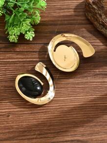 2pcs Sexy Exaggerated Geometric Wave Water Drop Leopard Print 18K Gold, Black & Transparent Oval Convex Resin Inlaid Large Hoop Earrings For Women, Suitable For Party, Holiday, Vacation. Available In Multiple Sizes And Colors. The Surface Of The Resin Blocks Has Been Polished By Water, So It Has A Friction Luster. To Protect It, We Have Added A Protective Film On The Surface Of The Resin Blocks. Please Peel Off The Beautiful Film When Wearing.