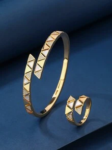 2pcs Jewelry Set: Bracelet & Ring, Fashion Charm Shell Geometric Combination Design Open Cuff Bracelet & Ring, Unisex Style, Suitable For Gifts, Women's Daily & Holiday Wear - 005912-1 - View 5