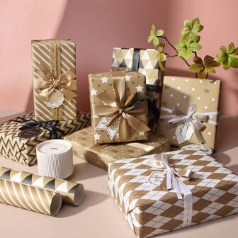 1 Sheet 75*50cm Minimalist Elegant Plaid Stripe Pattern Gift Wrapping Paper, Suitable For Florist, Mother's Day Gift, Party Decor, Wedding, Birthday, DIY Floral Packaging,Christmas
