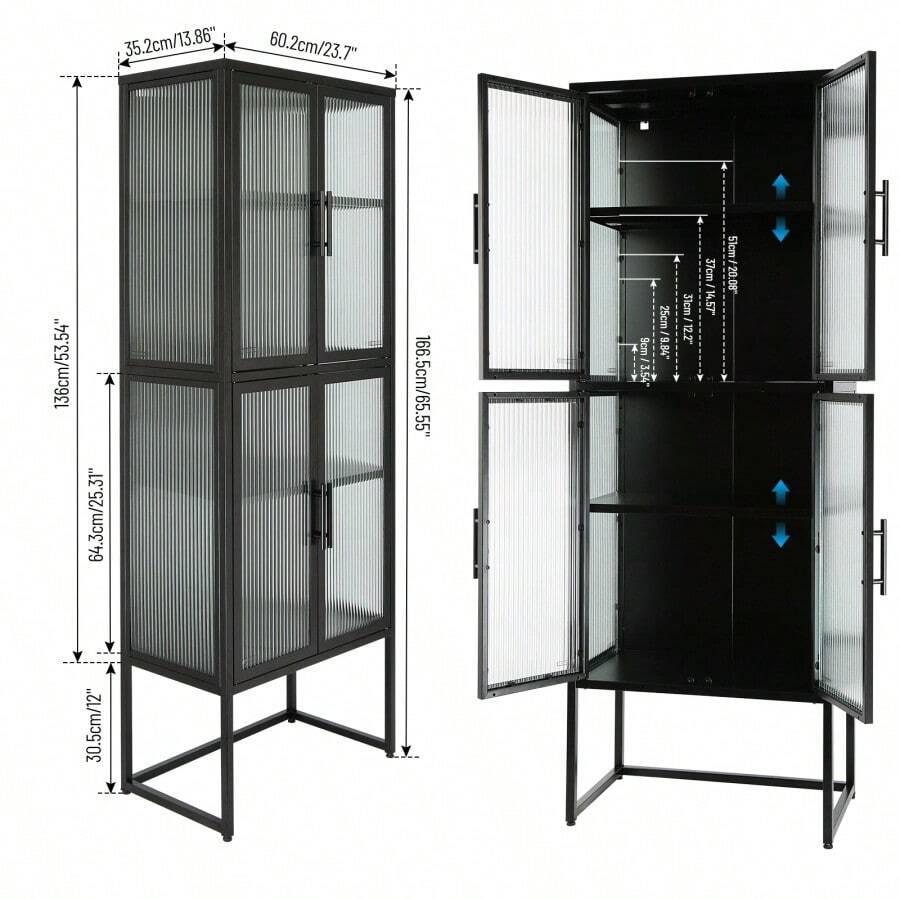 Stylish 4Door Tempered Glass With 4 Glass Doors Adjustable
