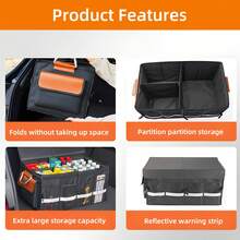 Superlele 1pc Car Trunk Organizer With Lid, Collapsible Car Trunk Storage Organizer, Car Organizer And Storage For SUV, Truck, Sedan, Black - 1pc-đen - Xem 4