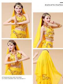 1 chiếc khăn trùm đầu múa bụng tua rua, mũ trùm đầu bằng vải voan cho biểu diễn múa - Nhiều màu - Xem 10