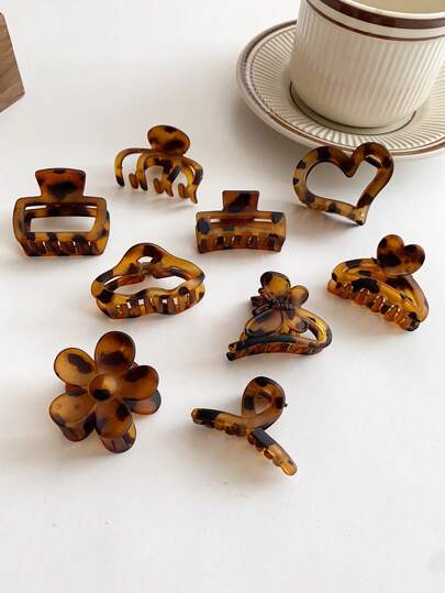 5pcs Women's Leopard Print Bow Flower Square Love Hair Claws, Elegant And Retro Claw Clips Suitable For Thick, Curly, Thin Hair Half-Tied Hair, Hair Claw Headdresses Suitable For Going Out To Work And School, Exquisite Hair Accessories Gifts, Holiday Birthday Gifts For Women Hair Jaw Clip Hair Clamps Hair Clutch Hair Catcher Clip Fall Winter Hair Clip For Vacation Outfits Woman