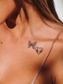 STARTTOOS 1pc Black Butterfly, Floral, Heart Y2K Pattern Temporary Tattoo Sticker For Finger, Wrist, Shoulder, Neck, Collarbone - Black - View 6