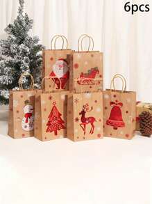 2/6/12/18pcs Christmas Gift Bags With Handles - Holiday Santa Claus, Reindeer And Snowman Patterns, Christmas Shopping Bags, Storage Bags, Tote Bags For Holiday Shopping And Party Gifts, Christmas Valentine Day