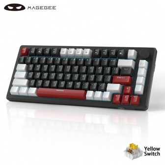 MageGere STAR75 Mechanical Gaming Keyboard with Knob Control, 75% Compact Blue Backlit Wired Gaming Keyboard with Yellow Switches, EVA Silent Portable for PC Computer Windows