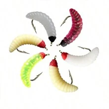 10Pcs/Box Artificial Silicone Maggot Worm Bait With Hook For Trout Perch Bass Fly Fishing Lures - Multicolor - View 3
