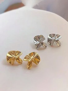 1 对时尚简约几何金属不对称椭圆形耳钉女士 - 金黃色 - 查看 2