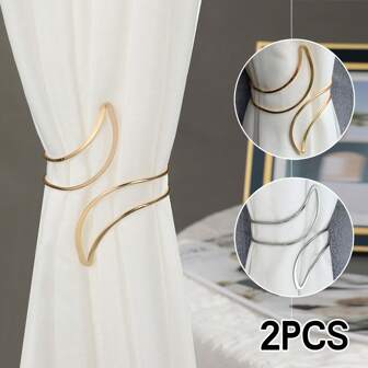 2 件金属月亮形无钻窗帘绑带，现代铝合金创意月亮窗帘夹，适用于客厅、卧室、办公室家居装饰，也可用作手链装饰