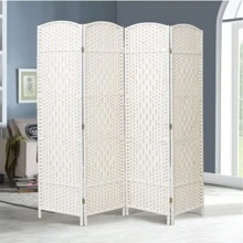LIVINGANDHOME Living And Home Folding Weave Fiber Room Divider Privacy Screen For Home - White - View 3